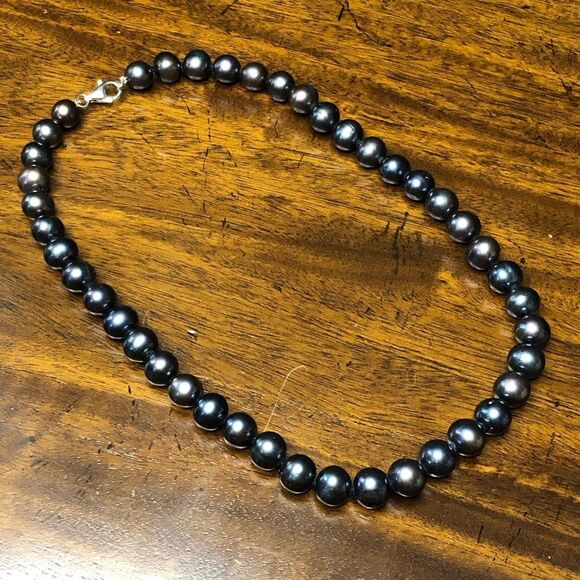 Hand Knotted PEACOCK PEARLS w Sterling Silver Lobster Claw Clasp 18 inches long - Picture 7 of 17